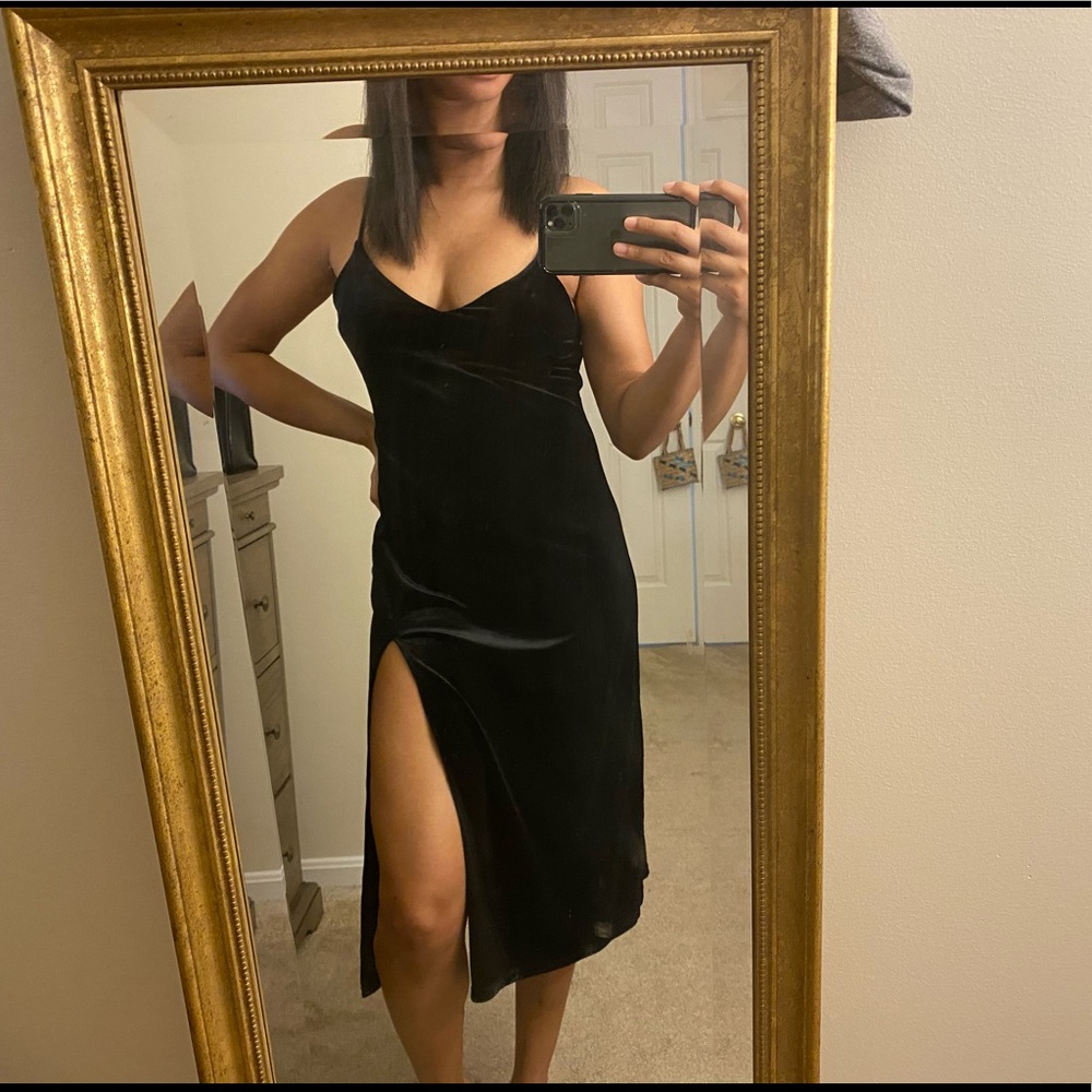 Black velvet midi dress